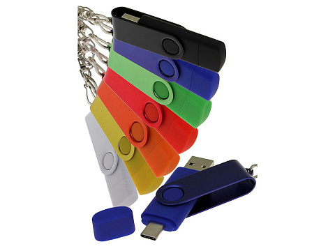 USB-флешка на 16 Гб 2 в 1 поворотный механизм, c дополнительным разъемом Type-C с одноцветным металлическим клипом, красный - рис 5.