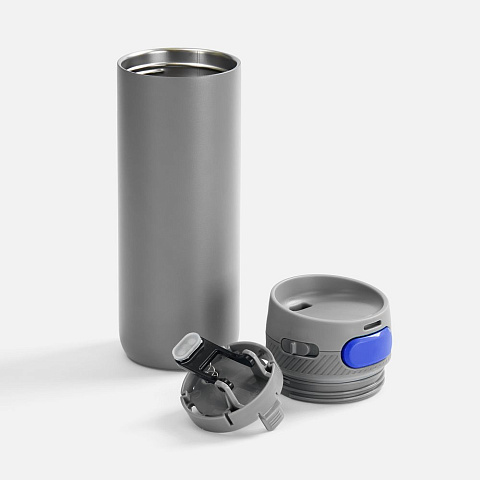 Термостакан X1 с цветной кнопкой, серый с синим - рис 3.