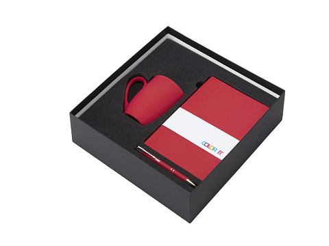 Подарочный набор с блокнотом С2, металлической ручкой и кружкой, красный - рис 2.