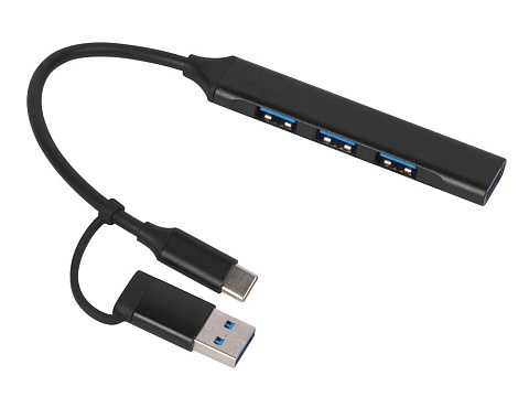 USB-хаб Link с коннектором 2-в-1 USB-C и USB-A, 2.0/3.0, черный