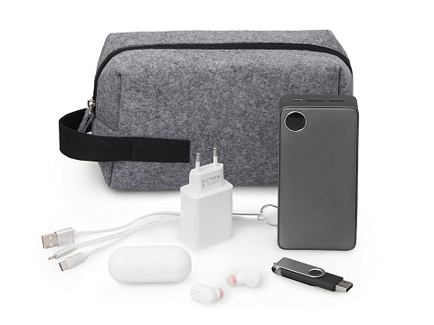 Органайзер для электроники и проводов Felt из RPET-фетра с ручкой, серый с черным