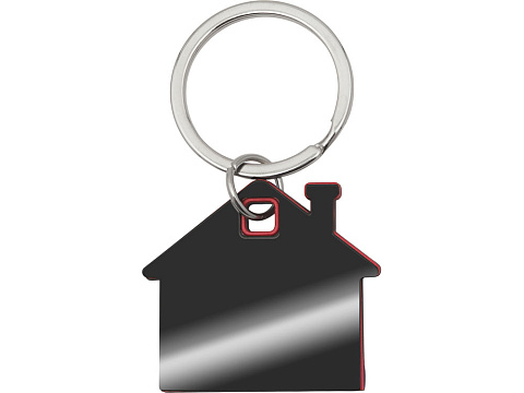Металлический брелок с пластиковой цветной вставкой SteelPop House, серебристый с красным - рис 2.