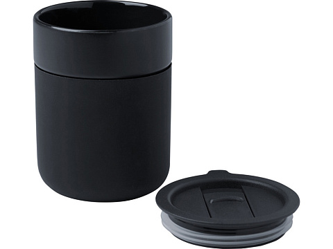 Java керамическая кружка емкостью 330 мл с силиконовой оберткой и пластиковой крышкой - сплошной черный - рис 3.