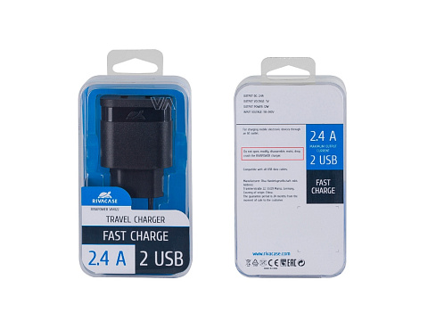 Сетевое зарядное устройство, 2 USB / 2.4 A, черный - рис 4.