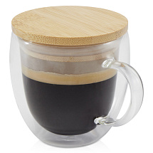 Стеклянная кружка Lenora емкостью 250 мл с бамбуковой крышкой - прозрачный