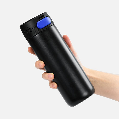 Термостакан X1 с цветной кнопкой, черный с синим - рис 5.