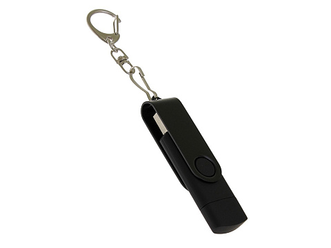USB-флешка на 32 Гб 2 в 1 поворотный механизм, c дополнительным разъемом Type-C с одноцветным металлическим клипом, черный