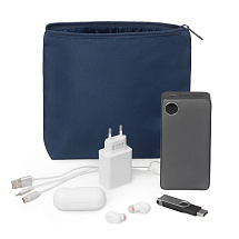 Органайзер для электроники и проводов Amalia из полиэстера 300D с подкладкой, темно-синий