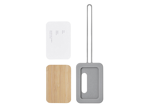 Бамбуковая багажная бирка с силиконовым чехлом Тагу, серый - рис 6.