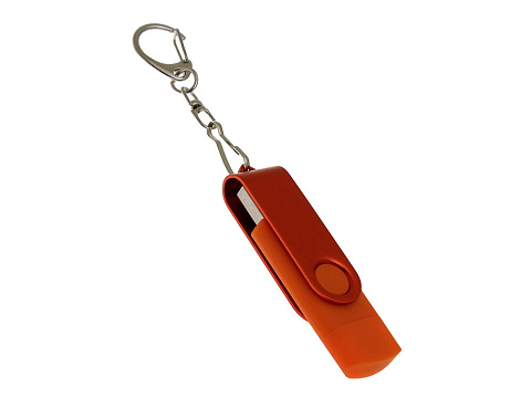 USB-флешка на 16 Гб 2 в 1 поворотный механизм, c дополнительным разъемом Type-C с одноцветным металлическим клипом, оранжевый