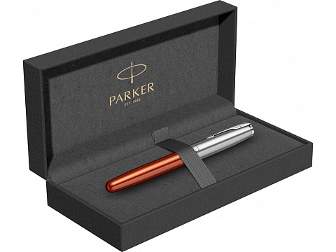 Ручка-роллер Parker Sonnet Essentials Orange SB Steel CT, цвет чернил black,перо: F, в подарочной упаковке. - рис 10.