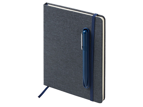 Набор блокнот А5 с магнитным держателем для ручки и подставкой для телефона и металлической шариковой ручкой NotaBene, темно-синий - рис 4.
