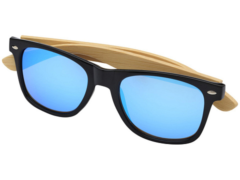 Солнцезащитные очки Hue с бамбуковыми дужками - Cиний / Натуральный - рис 3.