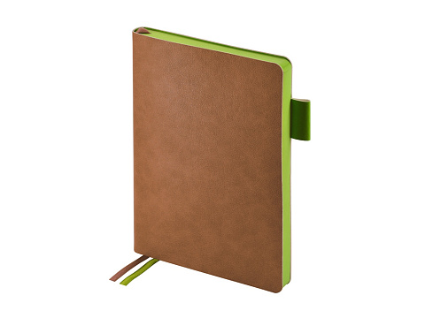 Ежедневник А5 датированный Boston 2027, коричневый с салатовым обрезом