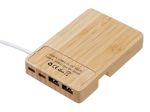 USB хаб Memo, 2*USB, 2*Type C, бамбук - рис 6.