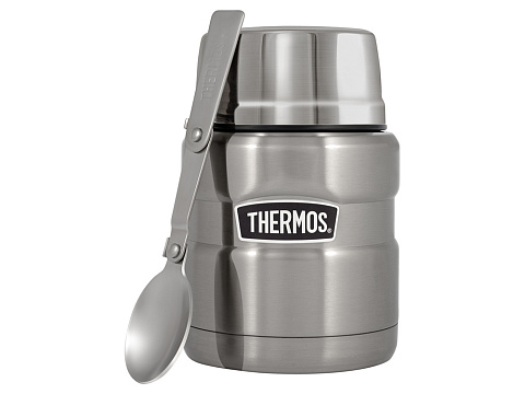 Термос из нерж. стали с ложкой тм THERMOS SK3000-SBK 0,47L, стальной - рис 2.