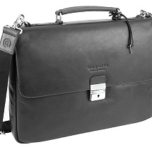 Портфель BUGATTI РОМАНО | ROMANO 15'', чёрный, натуральная воловья кожа, 39х8х30 см