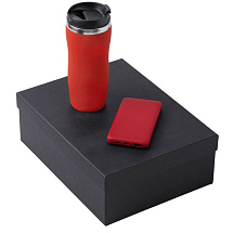 Подарочный набор c вакуумной термокружкой и повербанком С2, красный