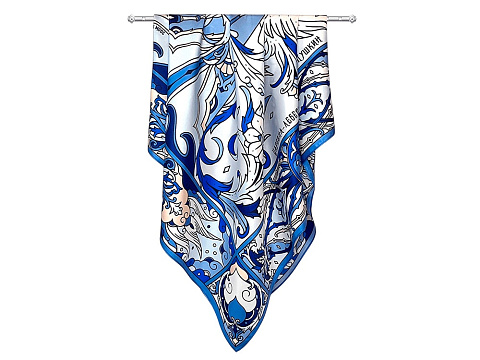 Платок Царевна-Лебедь 100% шелк, синий - рис 4.