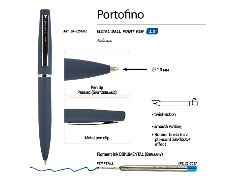 Ручка "Portofino" шариковая  автоматическая, синий металлический корпус, 1.0 мм, синяя - рис 3.