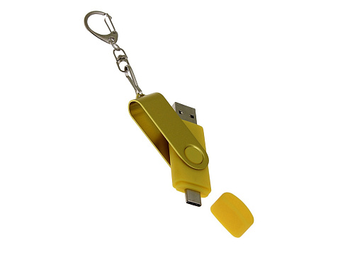 USB-флешка на 64 Гб 2 в 1 поворотный механизм, c дополнительным разъемом Type-C с одноцветным металлическим клипом, желтый - рис 4.