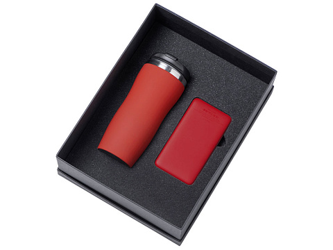 Подарочный набор c вакуумной термокружкой и повербанком С1, красный - рис 2.