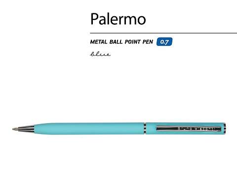 Ручка "Palermo" шариковая  автоматическая, бирюзовый металлический корпус, 0,7 мм, синяя - рис 2.