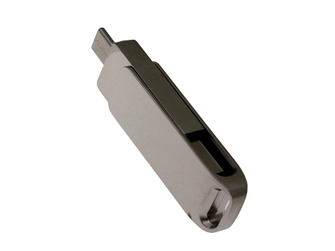 USB 2.0- флешка на 32 Гб поворотный механизм 2 в 1, c дополнительным разъемом Type-C с одноцветным металлическим клипом, серый - рис 3.