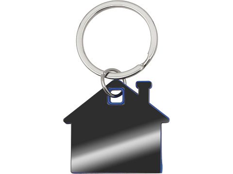 Металлический брелок с пластиковой цветной вставкой SteelPop House, серебристый с синим - рис 2.