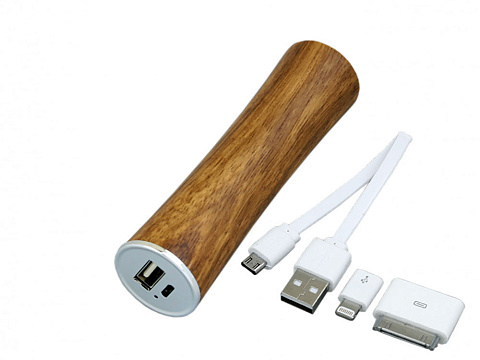 PB_wood2 Универсальное зарядное устройство power bank круглой формы. 2200MAH. Белый - рис 2.