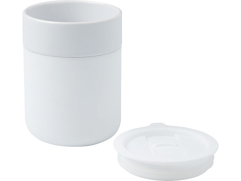 Java керамическая кружка емкостью 330 мл с силиконовой оберткой и пластиковой крышкой - Белый - рис 3.